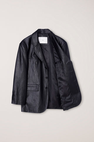 UNISEX RELAXED ALTER-LEATHER HALF JACKET BLACK