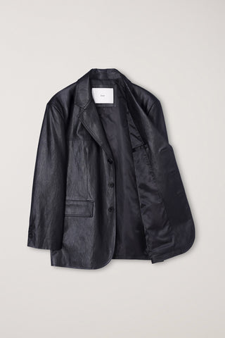 UNISEX RELAXED ALTER-LEATHER HALF JACKET BLACK