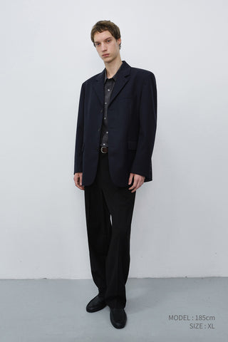 UNISEX CLASSIC 3 BUTTON WOOL BLAZER NAVY STRIPE