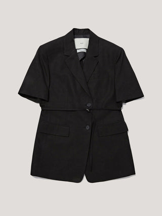 HALF SLEEVE BELTED LINEN JACKET BLACK
