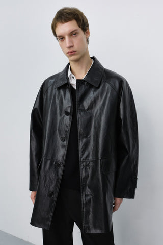 UNISEX LILY ALTER-LEATHER HALF JACKET BLACK