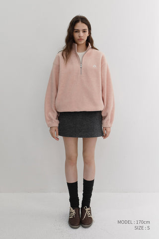 UNISEX HALF ZIP-UP FLEECE SWEATSHIRT CANDY PINK