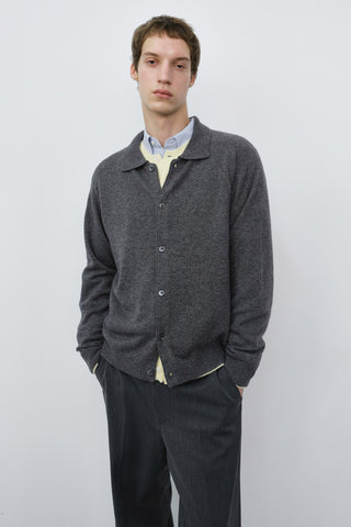 UNISEX COLLARED KNIT CARDIGAN MELANGE GREY