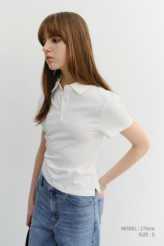 CROPPED SLIM COLLARED T-SHIRT WHITE