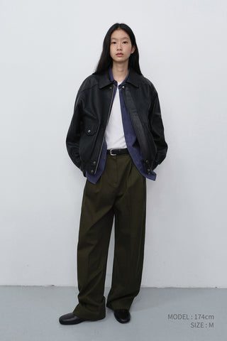UNISEX OVERSIZED VINTAGE LEATHER BLOUSON BLACK