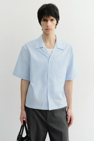 CROPPED OPEN COLLARED STRIPED SHIRT SOFT BLUE STRIPE