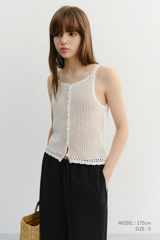 CROCHET BUSTIER KNIT TOP IVORY