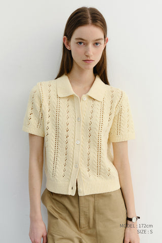 COLLARED HALF SLEEVE CARDIGAN BUTTER