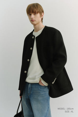 UNISEX COLLARLESS TWEED JACKET BLACK