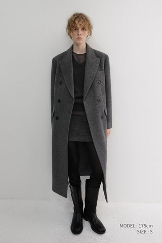UNISEX TAILORED DOUBLE-BREASTED CASHMERE COAT MELANGE GREY