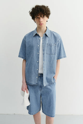 UNISEX LINEN DENIM SHIRT LIGHT BLUE