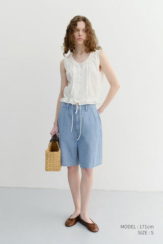 UNISEX LINEN DENIM SHORTS LIGHT BLUE