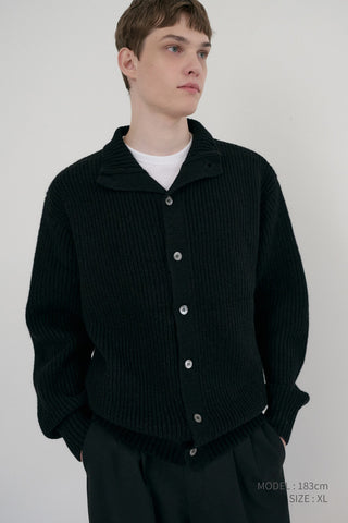 UNISEX HIGH NECK BUTTON CARDIGAN BLACK