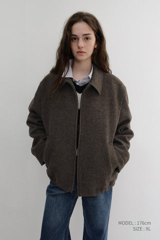 UNISEX COLLARED WOOL BLOUSON BROWN MELANGE