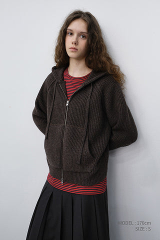 UNISEX HOODED KNIT CARDIGAN BROWN