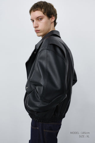 UNISEX CROPPED ALTER-LEATHER BLOUSON BLACK