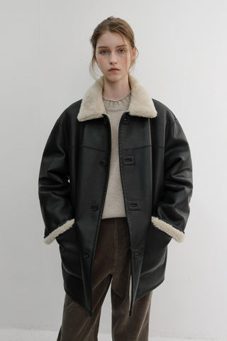 UNISEX REVERSIBLE SOFT SHEARLING HALF JACKET BLACK