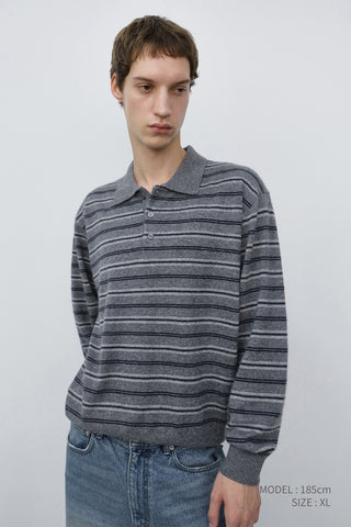 UNISEX COLLARED STRIPED SWEATER GREY
