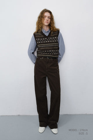 UNISEX CRAFTED V-NECK KNIT VEST DEEP BROWN