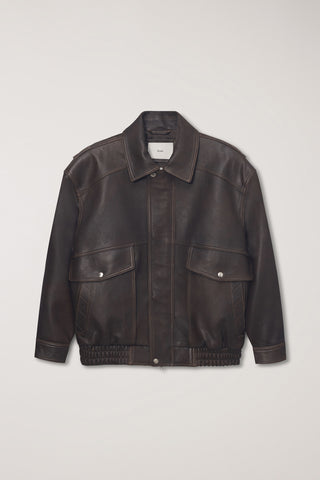 UNISEX OVERSIZED VINTAGE LEATHER BLOUSON BRUSHED BROWN