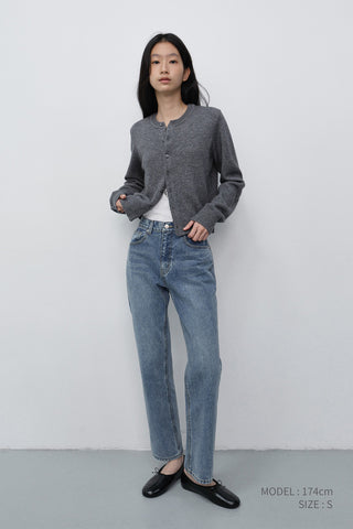 UNISEX CREWNECK KNIT CARDIGAN MELANGE GREY