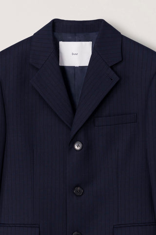 UNISEX CLASSIC 3 BUTTON WOOL BLAZER NAVY STRIPE