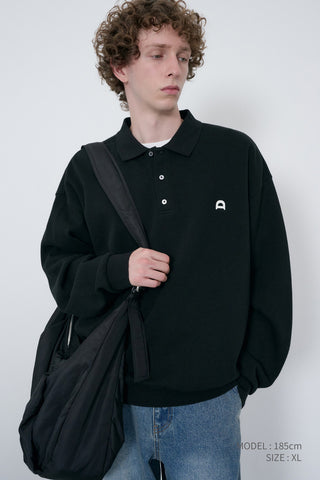 UNISEX LEATHER LOGO COLLARED T-SHIRT BLACK