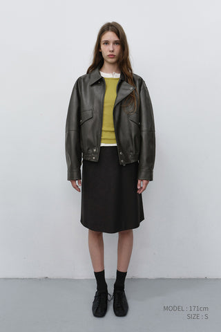 UNISEX CROPPED ALTER-LEATHER BLOUSON GREYISH KHAKI