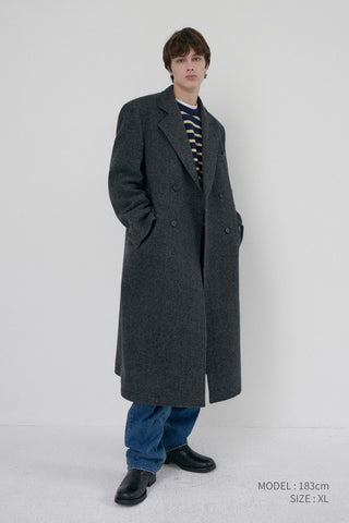 UNISEX LOOSE DOUBLE-BREASTED COAT CHARCOAL MELANGE