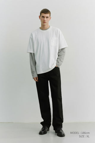 UNISEX LAYERED SET-UP T-SHIRT OFF WHITE MELANGE GREY