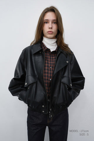 UNISEX CROPPED ALTER-LEATHER BLOUSON BLACK