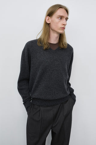 UNISEX CASHMERE V-NECK SWEATER CHARCOAL GREY