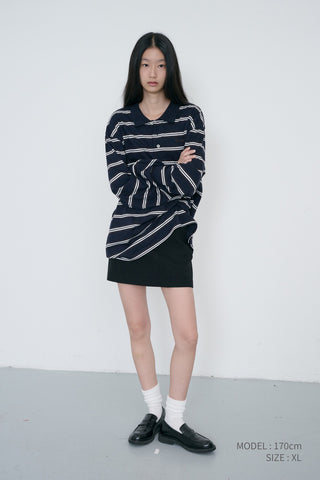UNISEX MULTI STRIPE COLLARED T-SHIRT NAVY STRIPE