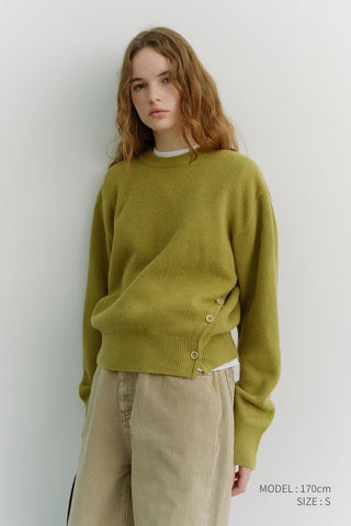 UNISEX BUTTONED CREWNECK SWEATER OLIVE