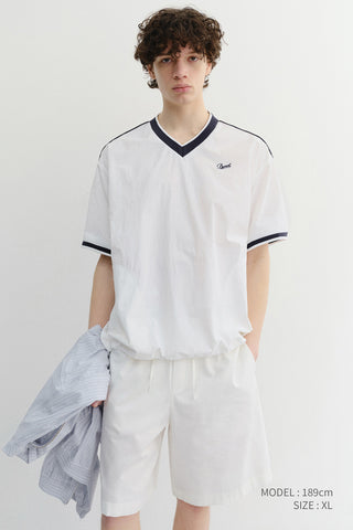 UNISEX V-NECK WOVEN TOP WHITE