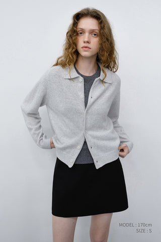 UNISEX COLLARED KNIT CARDIGAN LIGHT MELANGE GREY