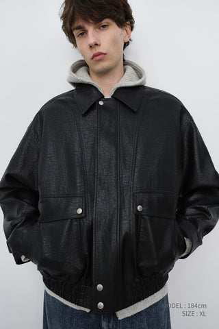 UNISEX ALTER-LEATHER ZIP-UP BLOUSON BLACK