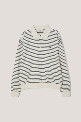 UNISEX STRIPED LOGO COLLARED T-SHIRT IVORY STRIPE