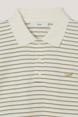 UNISEX STRIPED LOGO COLLARED T-SHIRT OLIVE STRIPE