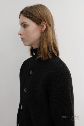 UNISEX HIGH NECK BUTTON CARDIGAN BLACK