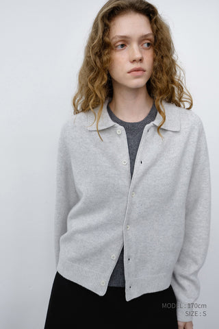 UNISEX COLLARED KNIT CARDIGAN LIGHT MELANGE GREY