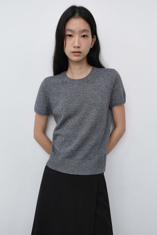 HALF SLEEVE KNIT TOP MELANGE GREY
