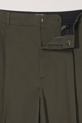 DOUBLE PLEATED WIDE CHINO SLACKS KHAKI