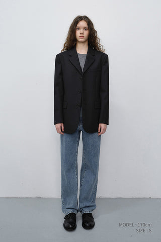 UNISEX CLASSIC 3 BUTTON WOOL BLAZER BLACK