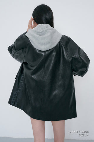 UNISEX LILY ALTER-LEATHER HALF JACKET BLACK
