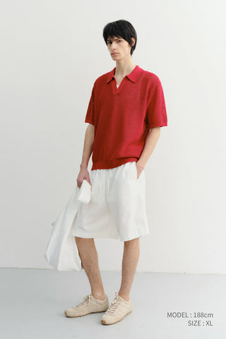 UNISEX CHUNKY POLO KNIT RED