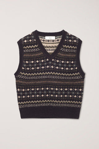 UNISEX CRAFTED V-NECK KNIT VEST DEEP BROWN