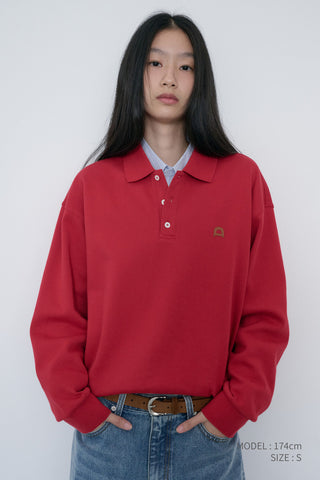 UNISEX LEATHER LOGO COLLARED T-SHIRT RED