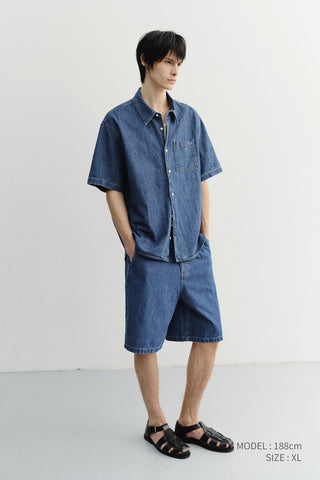 UNISEX LINEN DENIM SHIRT CLASSIC BLUE