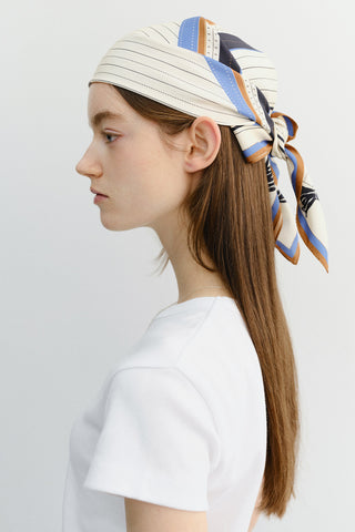 LINEAR FRAME SCARF CREAM NAVY